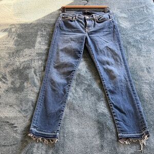 7 For All Mankind Distressed Blue Cigarette Ankle Jeans